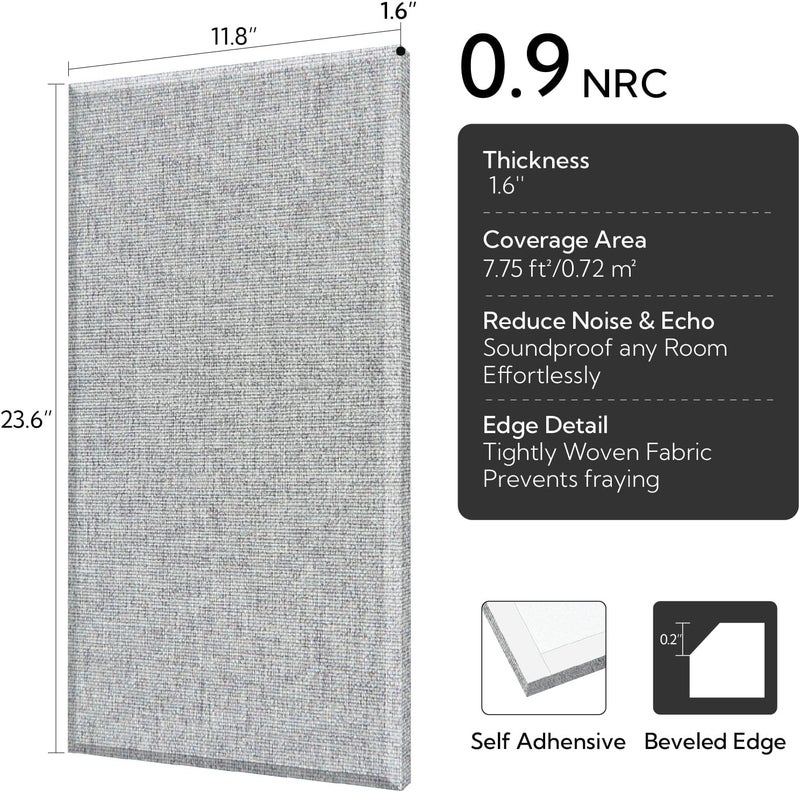 Olanglab Fiberglass Acoustic Wall Panels 4 Pack, 11.8'' x 23.6'' Sound Panels, Fabric Wrapped Sound Proof Panels for Walls (Light Gray) - Image 2